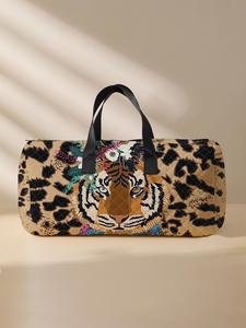 Father's Day Gifts, Leopard Tiger Embroidered Quilted Tote Bag, Large Capacity , Portable Overnight Stylish Travel Bag, Yoga Training Bag, Crossbody Bag with Shoe Storage, Travel Duffle Bag