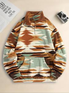 Men's Fleece Half-Zip Pullover Sweatshirt, Fall Winter Warm Hoodie, Casual Long Sleeve Top, Comfortable and Stylish Clothing