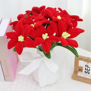 8pcs Handmade Lily Chenille Stems Flowers for Home Hotel Party Arrangement (without vase)