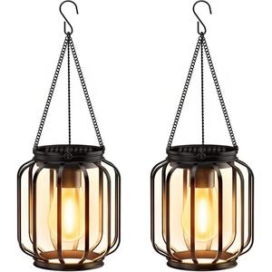2/4-pack Solar Hanging Lantern Set, Soft Light, Metal Strap with Hook, Outdoor Decorative Lamp, Dimmable Outdoor Light, Outside Lights, Ideal for Courtyard, Garden, Deck, Porch, Balcony, Solar Powered Lights