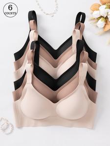 6 pack seamless high-quality bras with adjustable shoulder straps and hook-and-eye closure, no underwire support for a gathered look, comfortable breathable, skin-friendly soft for daily casual wear, seamless jelly sexy lifting underwear Seamless Bra Set