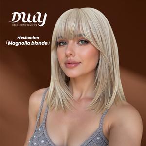 Magnolia DWY Machine Made Short Layered Hairstyle with Blunt Bangs Glueless Synthetic Wig for Women 4 Shades 14 Inches