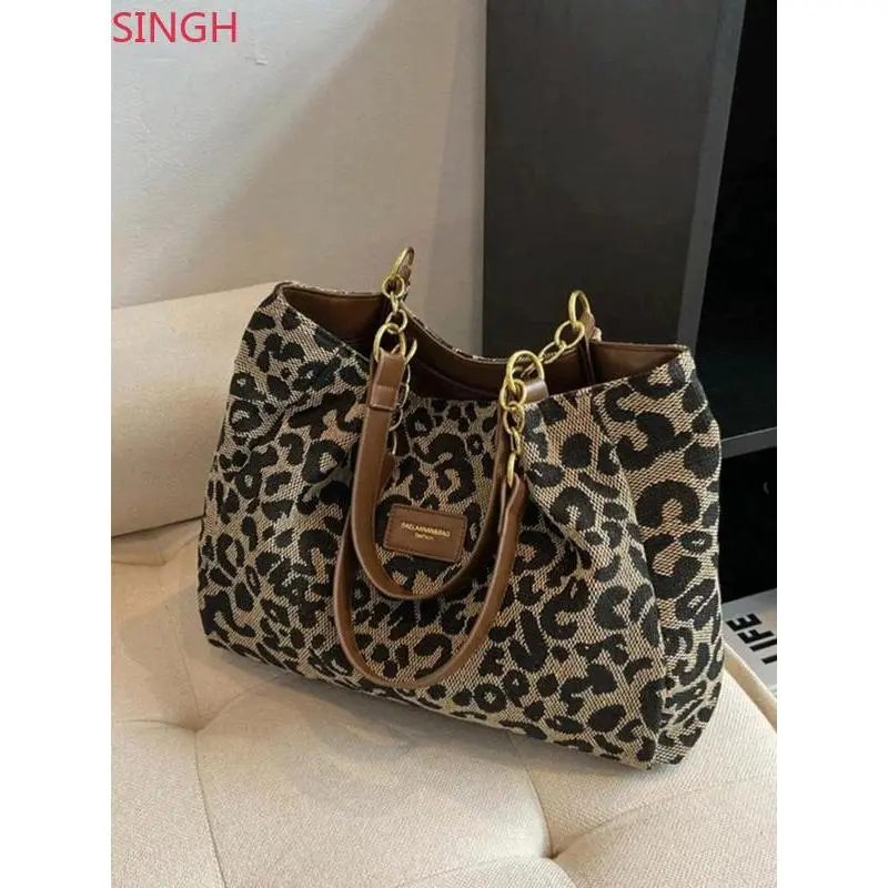 Women's Fashion Leopard Print Tote Bag, Large Capacity Shoulder Bag for Daily Used, Casual Trendy Versatile High-quality Daily Commuting Bag, Girl Fashionable Ladies Purse, Beige