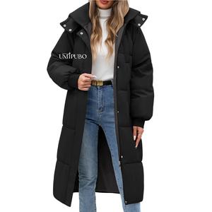 UMIPUBO Women's Long Winter Coat Long Sleeve Puffer Quilted Coats Thickened Warm Hooded Padded Jackets Ladies Longline Windproof Outerwear for Winter