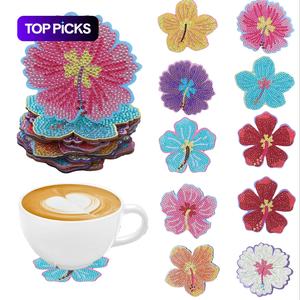 Flower Shaped Colorful Diamond Arts Painting Coasters Kit, 10 Counts/set DIY Diamond Art Paint Coasters, DIY Decorative Cup Mat for Home Office Desk, Handicraft, Handmade Gifts