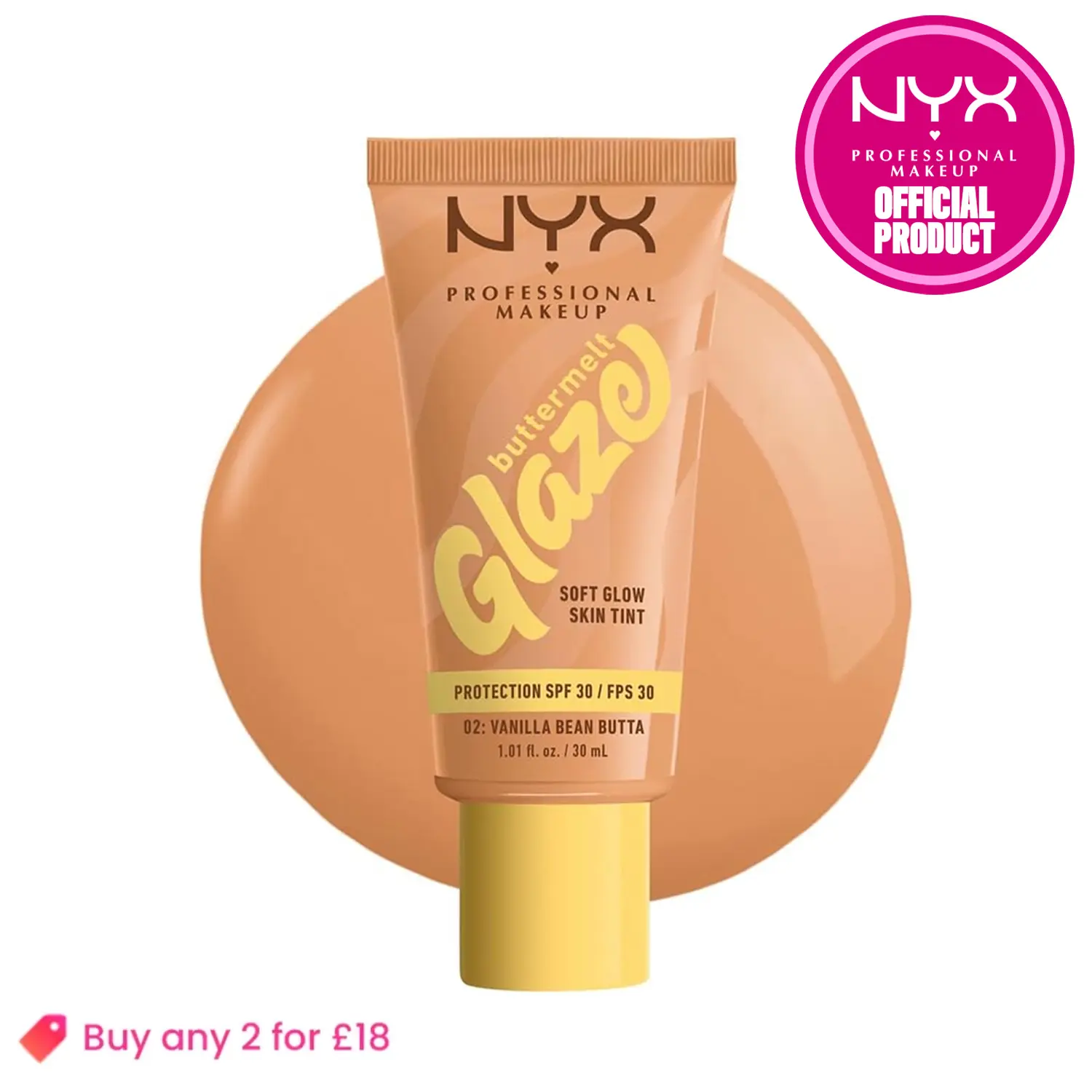 NYX Professional Makeup Buttermelt Glaze Soft Glow Skin Tint + SPF/FPS 30, Foundation, 12h Wear