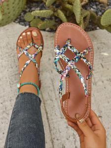 Women's Boho Style Tie Dye Design Flat Strappy Sandals, Unique Sandals, Boho Style Slides, Casual Comfortable Slingback Sandals for Summer, Female All-match Toe Thong Shoes for Daily Wear, Girl