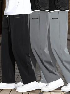 Men's Letter Tape Side Stitching Straight Leg Pants, Casual Comfy Breathable Quick Drying Trousers for Summer, Fashion Men's Bottoms for Daily Wear