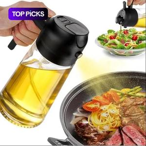 16oz Glass Oil Spray Bottle, 2-In-1 Kitchen Cooking Oil Dispenser, Olive Oil Sprayer, 470ML Aroma Mist Spray & Pour Design for Home Use, Cooking Oil Container, Kitchen Gadgets