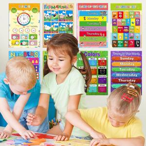 Educational Preschool Posters - Alphabet, Numbers, Farm Animals, Shapes, Waterproof & Tear-Resistant Home & Classroom Decorations