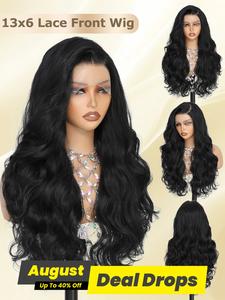 24 Inch Long Body Wavy Natural Looking Wigs for Women, Glueless Beginner Wig, Gorgeous Fluffy Long Hair Glueless Natural Wavy Wig without Bangs, Synthetic 13*6 Lace Frontal Wigs for Party, Daily Use, Lace Closure Wigs, Pre Plucked Wigs