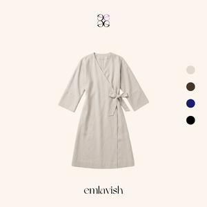 emlavish Long Sleeve Wrap Dress - Summer Linen Feel