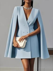 Women's Spring Autumn Commuter Dress, Solid Color Blazer Style, Dual Button Shawl Cape Design, Ideal for Daily Wear & Office