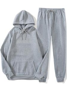 Men's Solid Plain Two-piece Outfits, Set, Regular Fit Casual Athletic Drop Shoulder Hoodie & Drawstring Sweatpants, Men Outfits for Fall & Winter