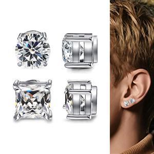MILACOLATO 2 Pairs Stainless Steel Magnetic Stud Earrings for Men Women Non-piercing CZ Hypoallergenic 4-10mm
