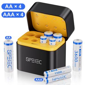 SPELEC Compatible with AA & AAA Rechargeable Batteries with Fast Charger, 1300mWh x4 Lithium AAA Batteries & 3600mWh x4 Lithium Double A Rechargeable Li-ion Battery, 8-Pack 1.5V Constant Output with Intelligent LED Reminder Light
