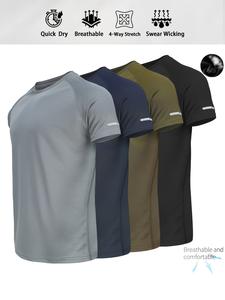 Men's Sporty Tee Set, Summer Casual Running Short Sleeve, Pure Color Comfortable Round Neck, Ideal for Outdoor Sports & Fitness
