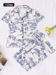 Two-piece Set Women's Easter Egg, Rabbit and Floral Print Pocket Pyjama Set, Casual Comfy Fitted Lapel Top & Pants Pj Set for Daily Home Wear, Comfy Loungewear Set for Women