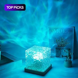 LED Water Ripple Aurora Projector Night Light with Crystal Design, USB-Powered & 16-Color Changing, Ambient Led Lighting, Ambient Night Lamp, Mood Lamp for Bedroom, Living Room & Home Decor, for Gift