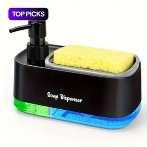 2-in-1 Soap Dispenser with Sponge Holder, Pump, 1 Count Sink Countertop Organizer, Dishwashing Liquid Dispenser for Kitchen and Bathroom Cleaner, Soap Container #TOP PICKS