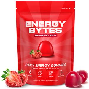 Daily Caffeine Strawberry Energy Gummies | Fast, Delicious Boost for Focus & Productivity | Strawberry Burst | Vegan, Natural, Low Sugar, with Caffeine, Vitamins A, D, B3, B6 & B12 | Superior to Energy Drinks, Gels, Chews | 60 Gummies