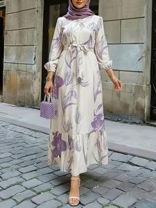 Elegant Women's Floral Print Modest Style Dress, Elastic Waist Patchwork Hem, Casual Daily Wear, Travel, Holiday, Vacation, Party