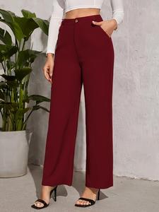 Women's Solid High Waist Straight Leg Pants, Casual Comfy Trousers for Spring & Fall, Women's Bottoms for Daily Wear