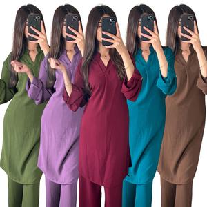 Ladies Collar Coord Set Lightweight Summer Belted Top and Trousers UK8-16