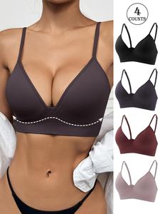 Women's Solid Wireless Bra, Adjustable Strap Push Up Bra, Soft Comfortable Breathable Lingerie for Daily Wear