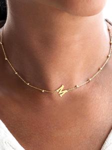 Letter Detail Beaded Trendy Charm Personalized Necklaces, Gifts for Her, Stainless Steel Initials Necklace Jewelry, Modern Versatile Accessories, Best Birthday Gifts Set for Girlfriends, 2000s Jewelry, Stainless Steel Construction, Fashion Jewelry Party