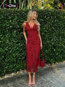 Women's Floral Print Deep V Neck A Line Dress, Elegant Chic Sleeveless Plunge Neck Bodycon Fit Long Dress, Ladies Summer Clothes for Party Holiday Wedding Guest, Summer Dresses Elegance Formal Wedding Guest Dress
