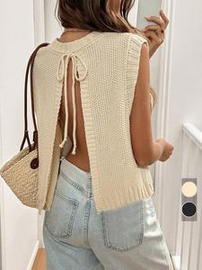 Women's Plain Tie Back Sweater Vest, Casual Sleeveless Knit Top for Summer, Fashion Women's Knitwear for Daily Wear, Womenswear