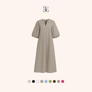Collared V Neck Cotton Maxi Dress