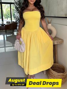 Women's Solid Color Tube Dress, Casual Sleeveless Strapless Dress for Summer, Basic Women's Clothing for Daily Wear, Womenswear, Formal Gowns, Lady Clothe, Elegant Fit Dress, Classy Modest Dress