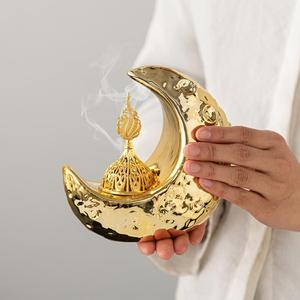 Moon Shaped Incense Burner, Creative Incense Burner Holder, Home Fragrance Holder, Desktop Decor for Home Office, Ramadan Decorations, Household Items, Bakhoorburner