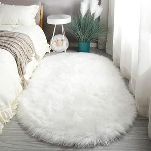 Modern Solid Color Oval Shaped Soft Fluffy Rug, 1 Count Non-slip Faux Fur Bedroom Floor Carpet, Birthday Gift Ideas, Summer Decor