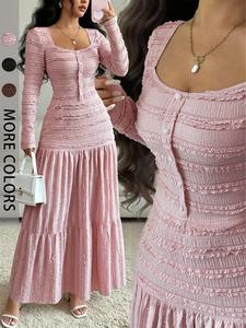Women's Casual Elegant Party Sweet Cute Long Sleeve Square Neck Dress, Stylish Ladies' Evening Wear, Perfect for Special Occasions Valentine's Day, Evening Party Dresses, Womenswear