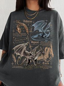 Women's Dragon & Letter Print Round Neck Graphic Tee, Vintage Trendy Casual Streetwear Lightweight Fitted Short Sleeve T-shirt for Daily Wear, Ladies Summer Top, Graphic Tees Women, Womenswear