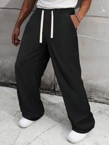 Men's Solid Color Straight Leg Pants, Street Fashion Casual Comfy Trousers for Daily Wear, Men's Bottoms for All Seasons