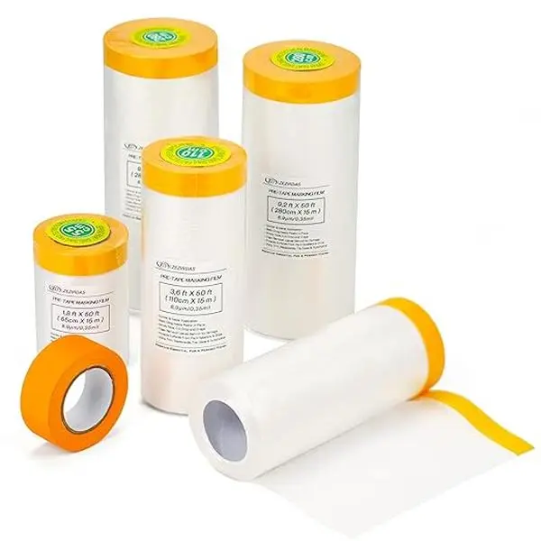 6 Pack Tape and Drape, Pre-Taped Masking Film for Automotive Painting Covering, Assorted Masking