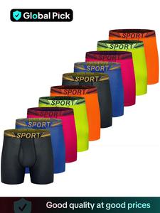 Men's Letter Tape Stretchy Boxer Briefs Set Quick Dry with Fly, Athleisure Regular Fit Casual Comfy Breathable Underwear for Daily Wear, Underwear Pack, Undergarments, Breathable Boxer Shorts