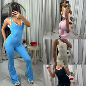 Sleeveless contrast pin stripe jumpsuit with scrunch  bum Fabric Womenswear Overalls Style