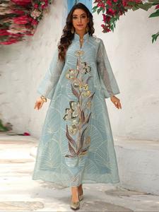 Traditional Style Women's Sequined Mesh Kaftan Dress, Long Evening Gown Abaya, Middle Eastern Fashion, Perfect for Special Occasions