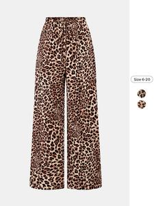 Women's Leopard Print Drawstring Decor Pocket Wide Leg Trousers, Casual Comfy Trousers for Daily Wear, Ladies Bottoms for All Seasons