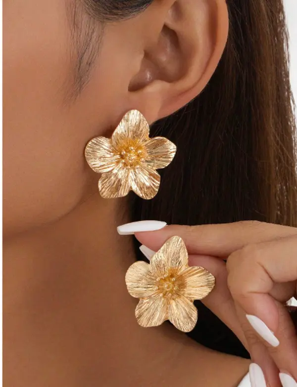 Exquisite Multicolor Golden Floral Stud Earrings for Women - Perfect Wedding Gift