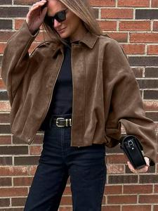 Aviator Jacket Woman,New In Coats And Jackets，Zip Up Jacket Women's Winter Jacket,Suede Jacket,Oversized Pilot Jacket Cropped Fit, 2025 Streetwear Pleats Short Jacket Woman ﻿
