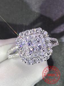 S925 Sterling Silver Luxury Gorgeous Square Shaped Rhinestone Decor with Box, Elegant Exquisite Jewelry for Women for Summer Party & Daily Wear, Elegant Everyday Ring