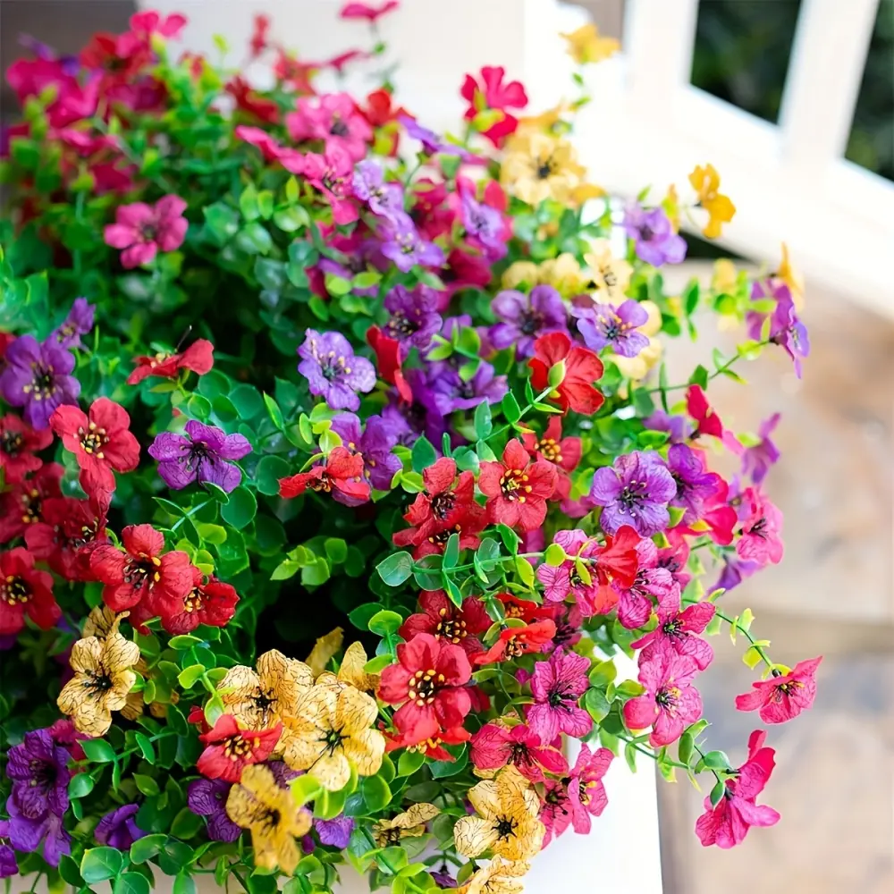 12 Bundles,Uv-Resistant Artificial Daisy Flowers - Mixed Colors, Faux Silk Boxwood For Outdoor Decor