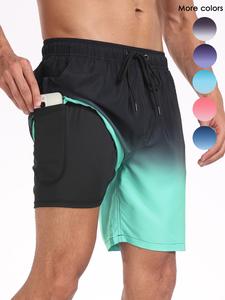 2 in 1 Men's 7 Inch Swim Shorts with Compression Liner, Quick Dry Beach Swimwear with Drawstring & Pockets for Holiday Use, Stretchy Trunks