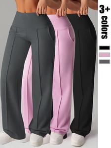 Women High-Waisted Stretch Yoga Pants, Elastic Waist, Wide-Leg Sportswear, Athleisure Gym Clothes, Ideal for Gym, Running, Fitness, Durable, Comfortable, Seamless Design